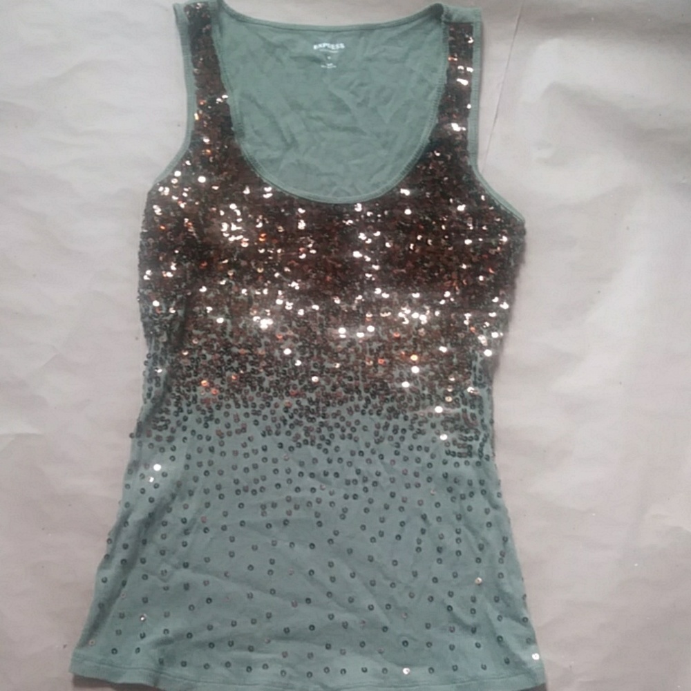 Olive Green tank top with ombre sequined front